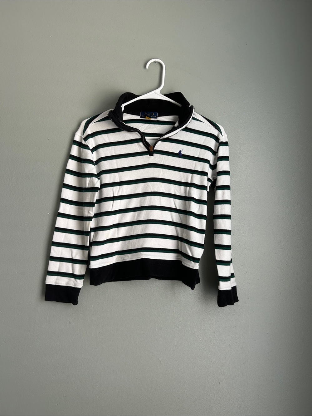 Polo by Ralph Lauren White Sweater with Black & Green Stripes